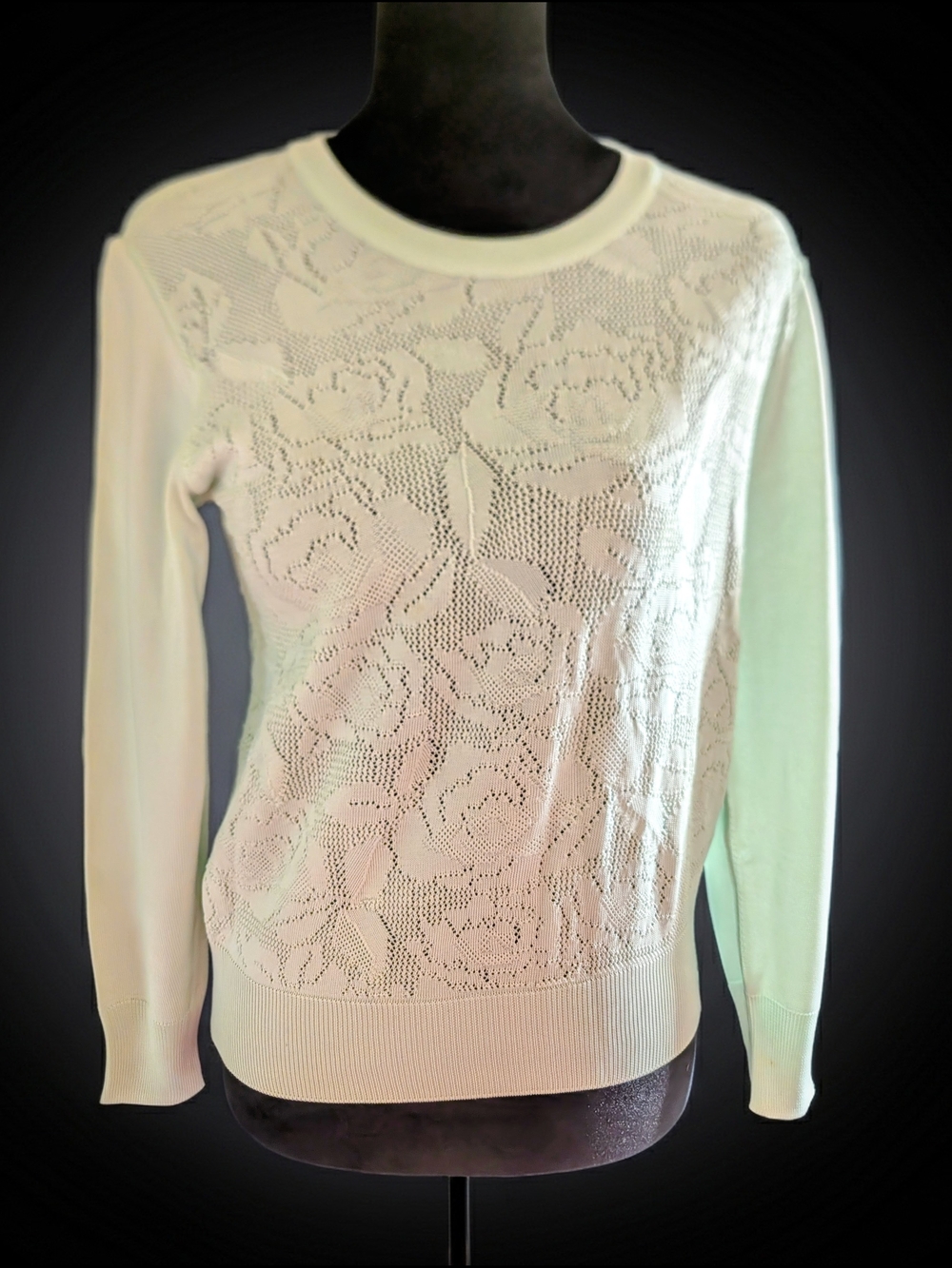 Pastel Green Floral Pointelle Knit Sweater Sz Small (022)